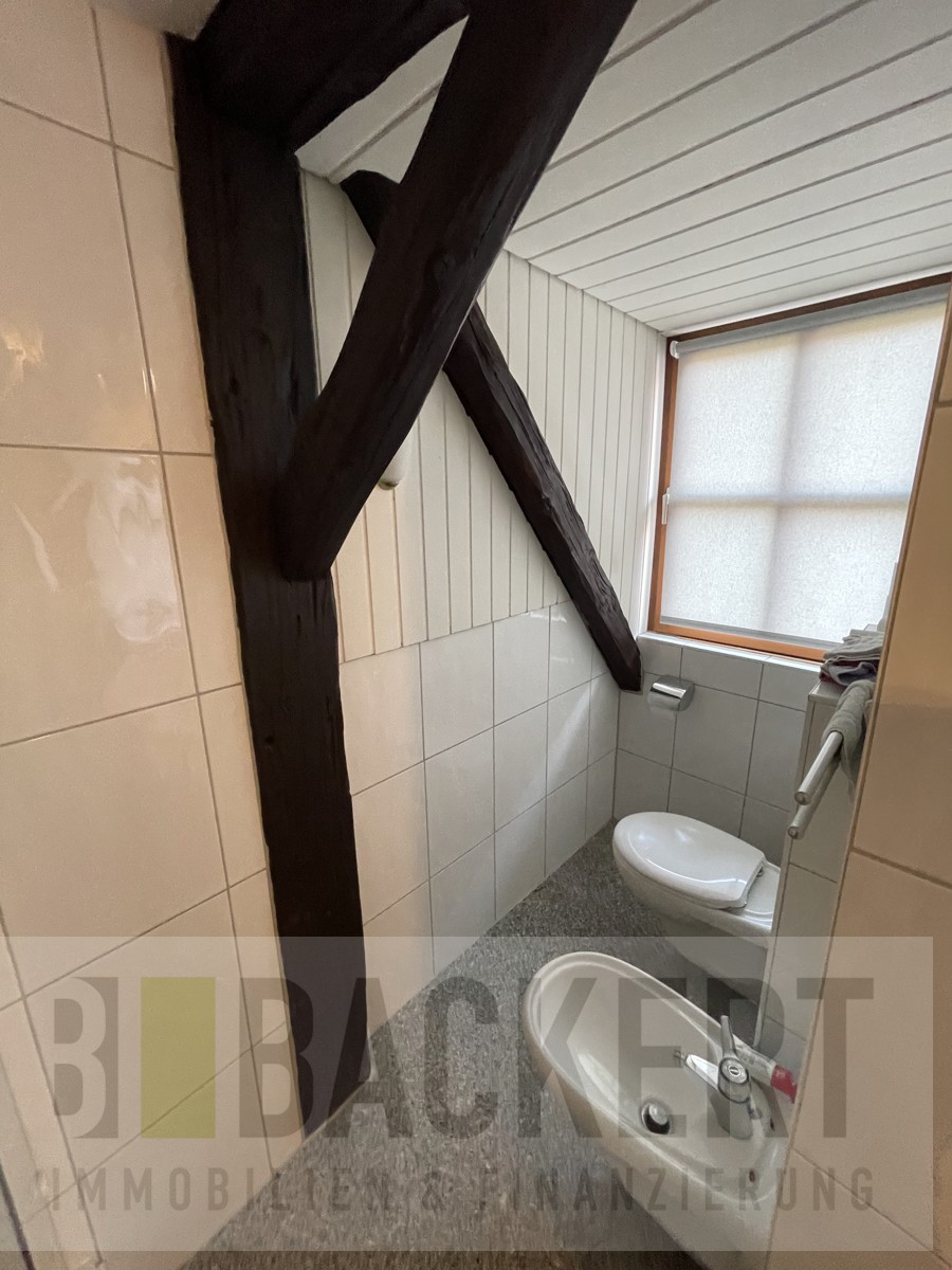 Badezimmer mit Fachwerk Landhaus Trebgast